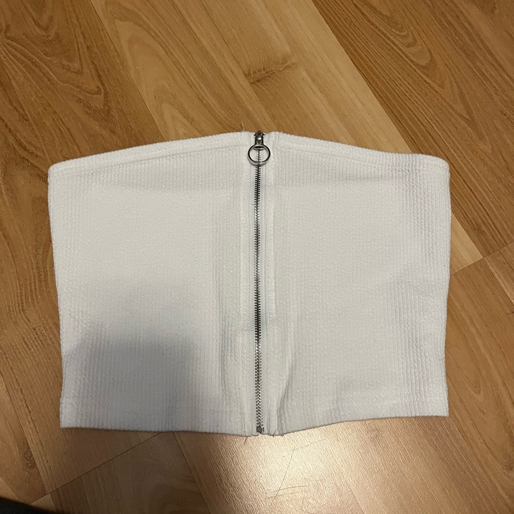 White zippered tube top cropped